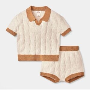 Cat & Jack Cream and Tan Knit Baby Set